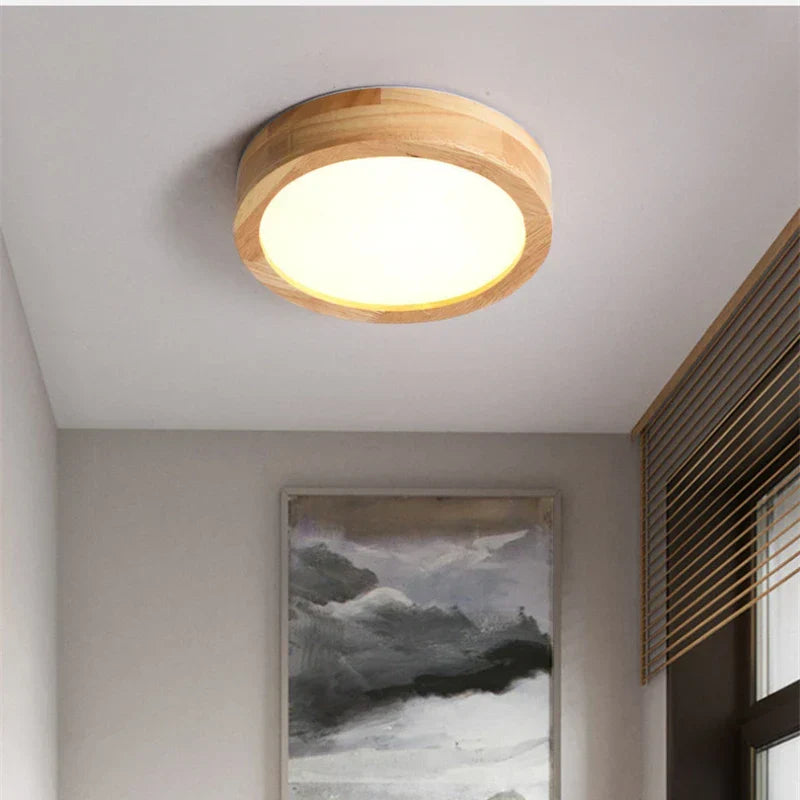 Ronde massieve houten plafondlamp – Scandinavische lamp voor woonkamer en gang