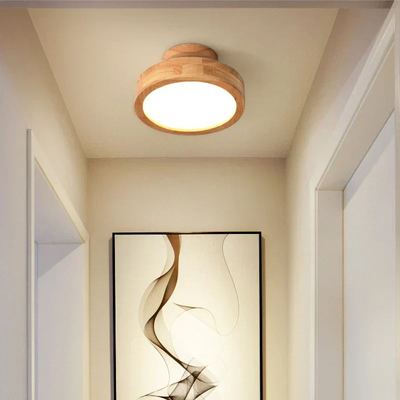 Ronde massieve houten plafondlamp – Scandinavische lamp voor woonkamer en gang