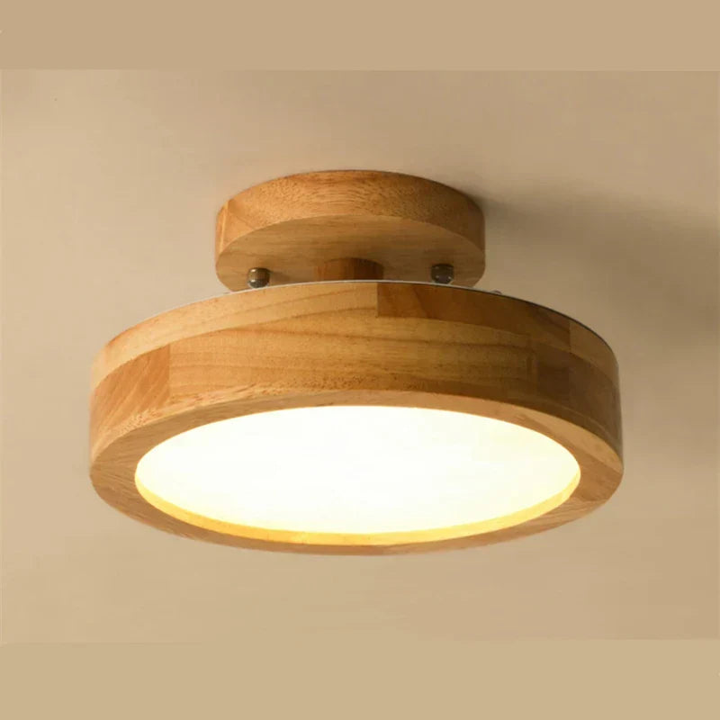 Ronde massieve houten plafondlamp – Scandinavische lamp voor woonkamer en gang