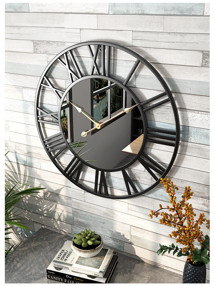 Avosian | Metalen Vintage Grote Muurklok met Spiegel 39cm