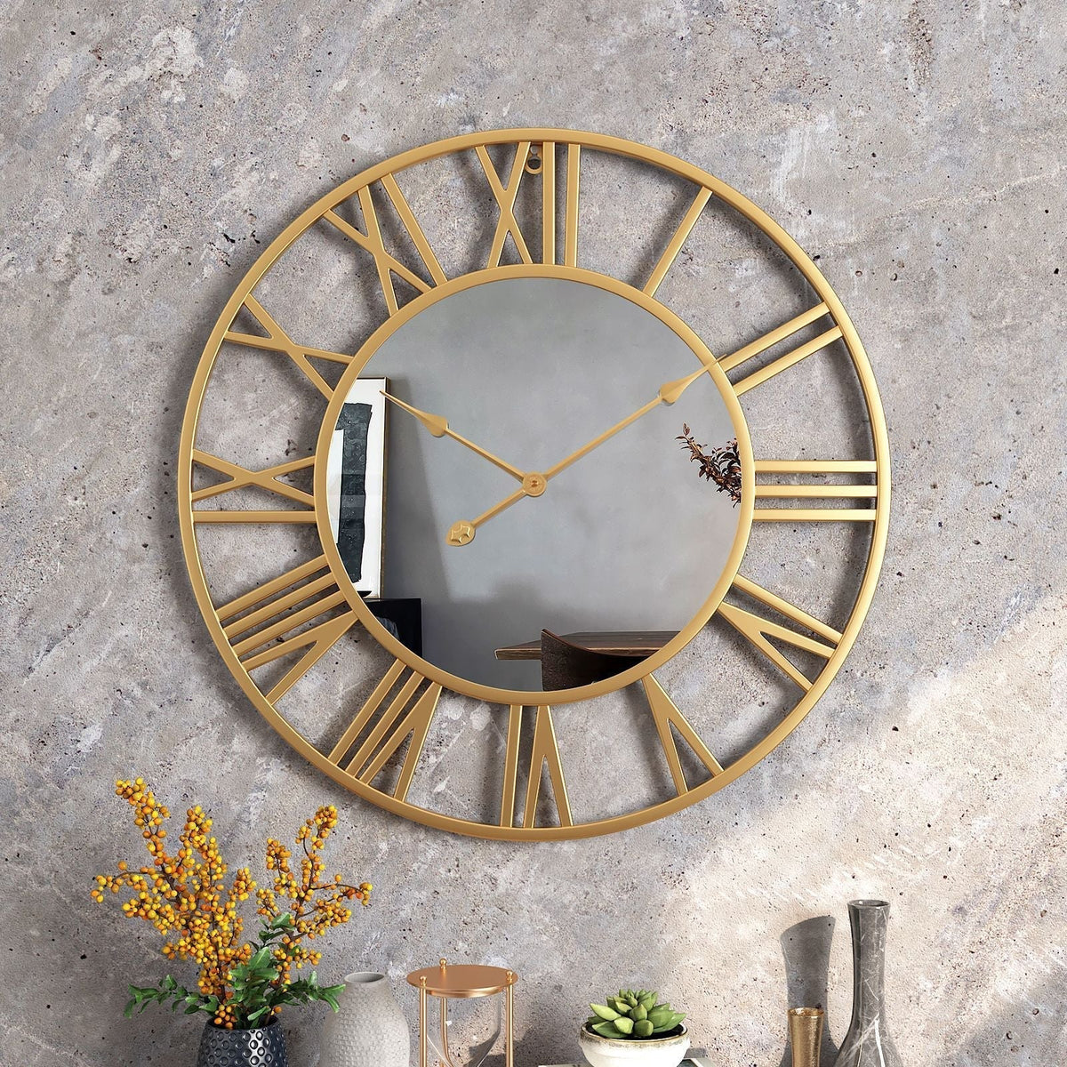 Avosian | Metalen Vintage Grote Muurklok met Spiegel 39cm