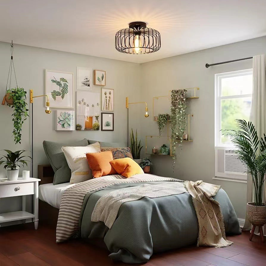 Moderne Industrie Vogelkooi Hanglamp Zwart