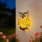 Metal Uil Muurkunst Met Zonne-energie LED Bloem Lichten En IJzeren Frame Avosian
