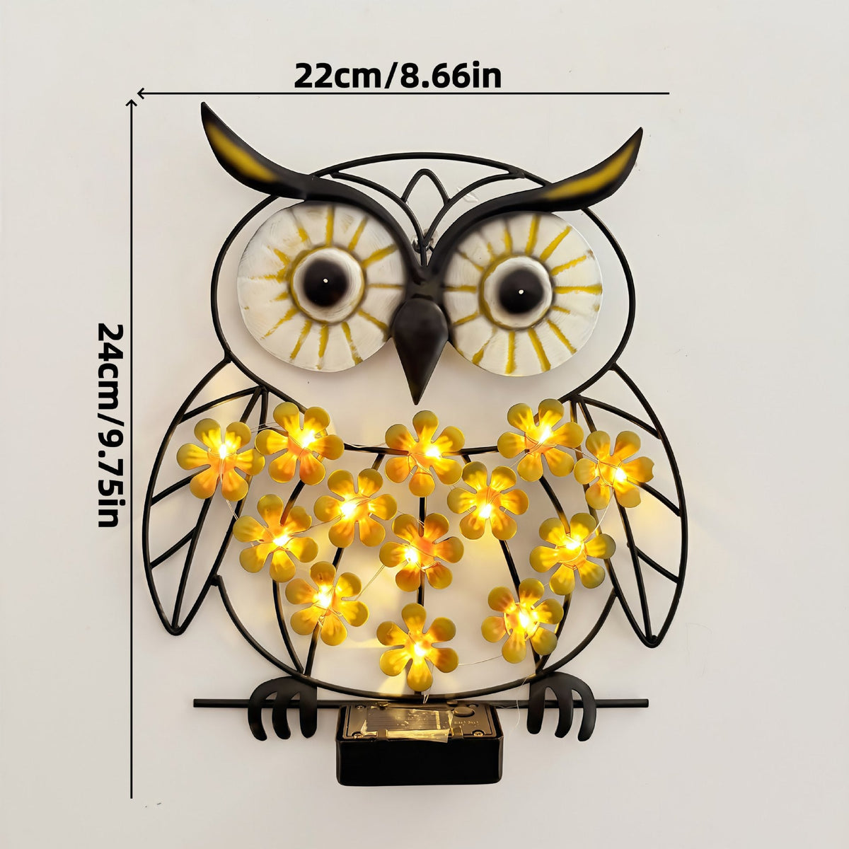 Metal Uil Muurkunst Met Zonne-energie LED Bloem Lichten En IJzeren Frame Avosian