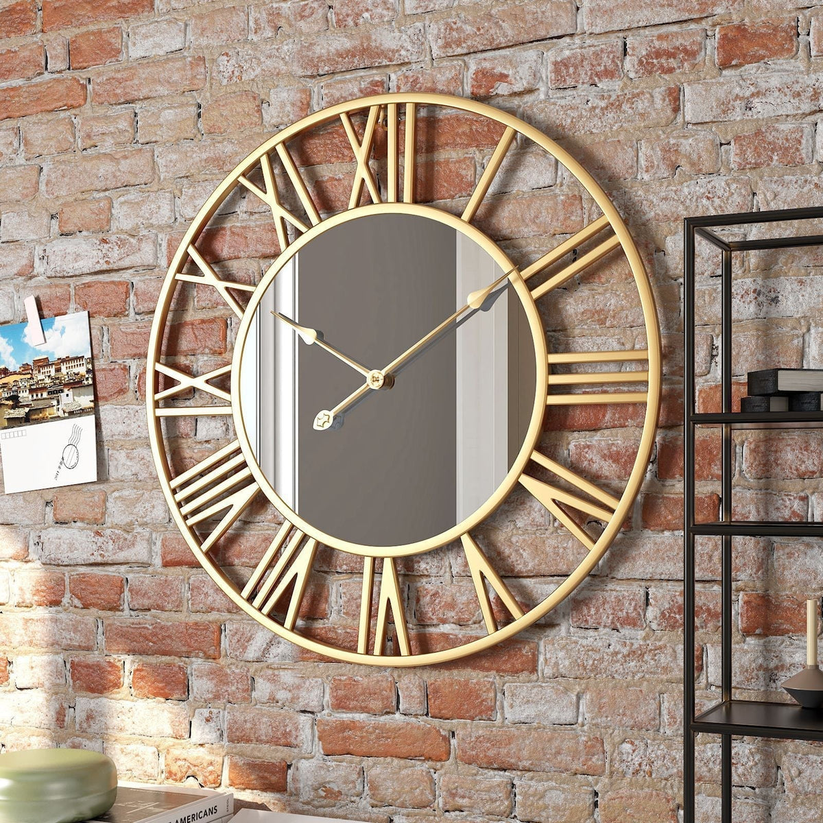 Avosian | Metalen Vintage Grote Muurklok met Spiegel 39cm