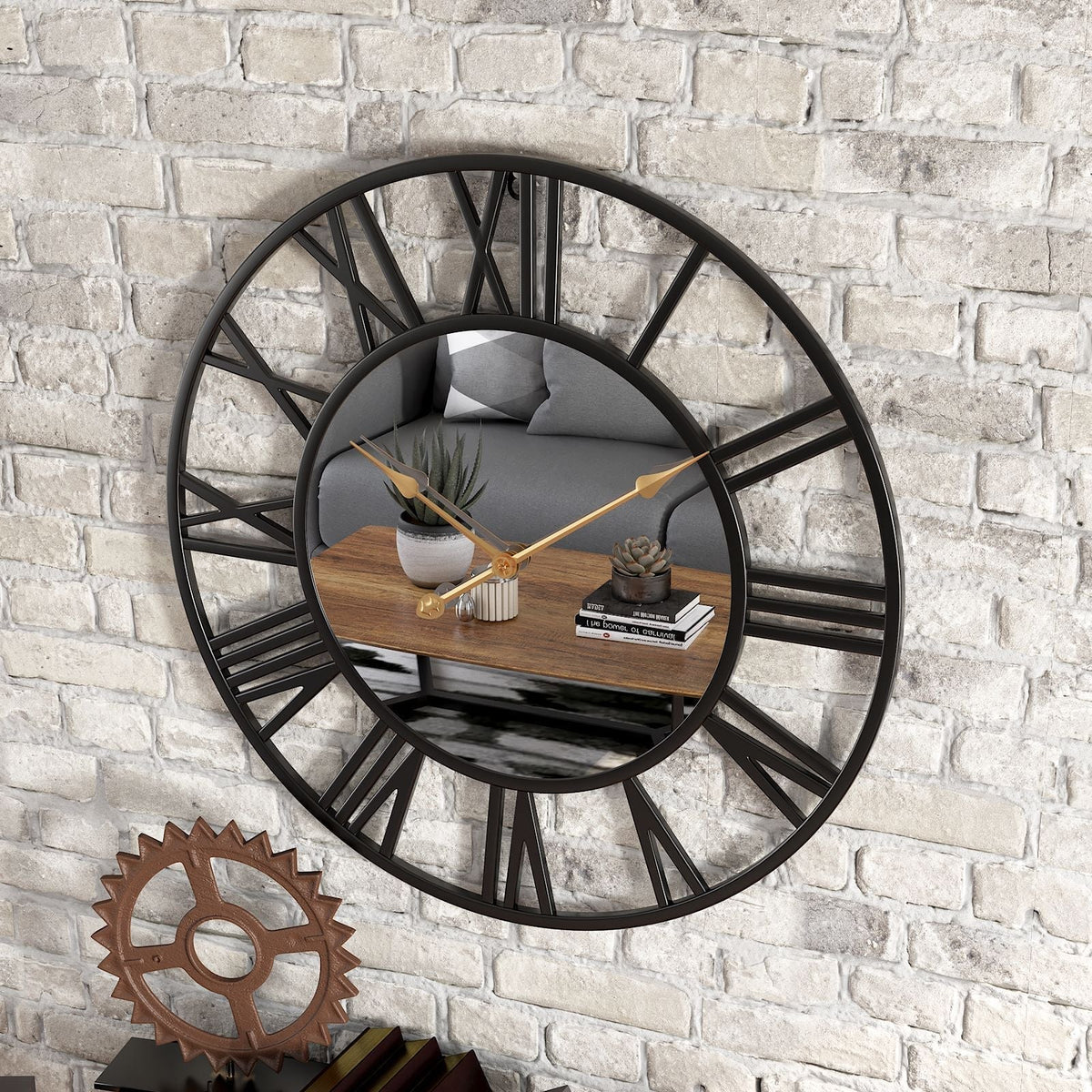 Avosian | Metalen Vintage Grote Muurklok met Spiegel 39cm