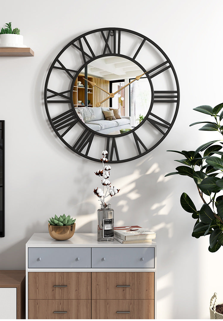 Avosian | Metalen Vintage Grote Muurklok met Spiegel 39cm
