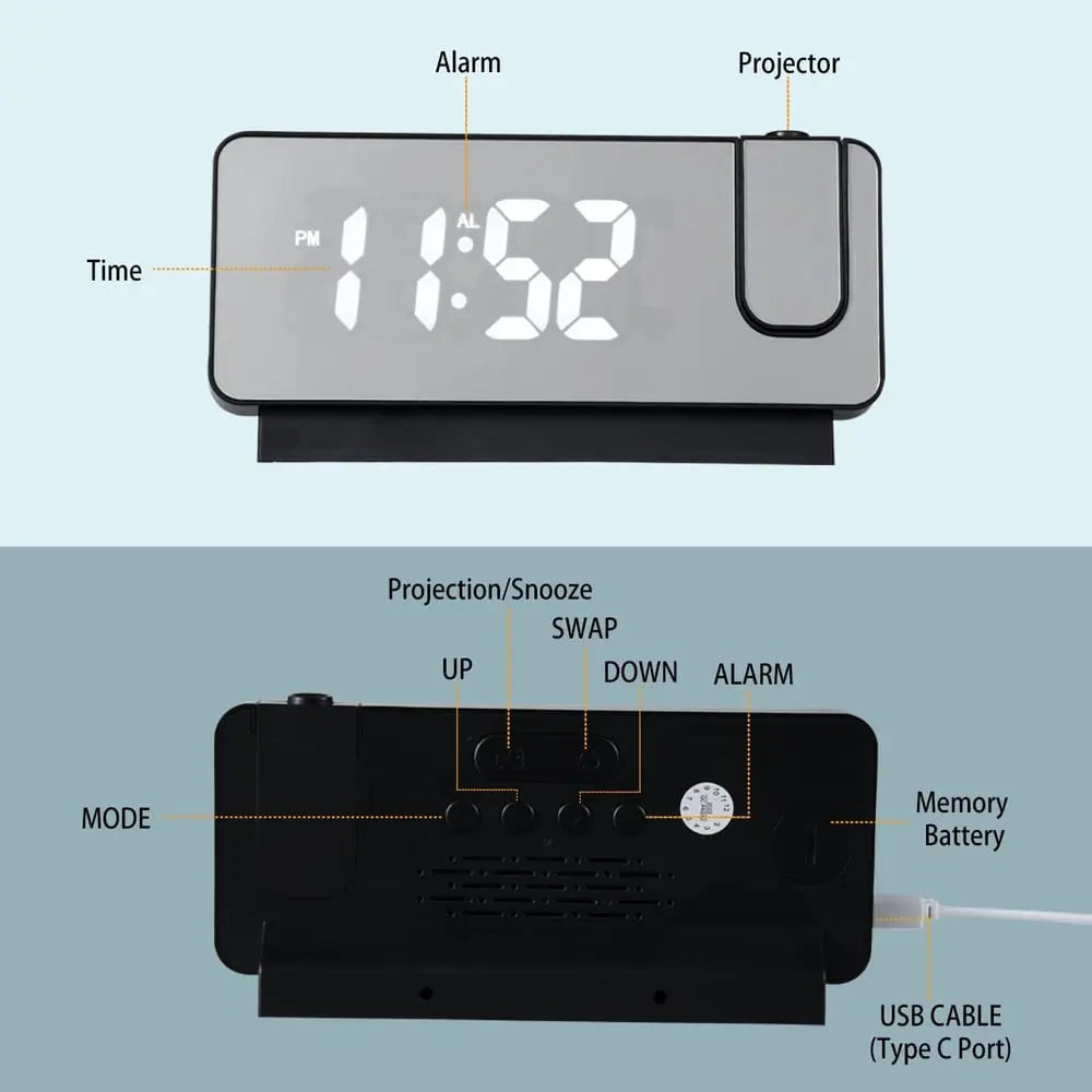 Avosian | Projectie alarmklok met spiegeleffect en groot LED-scherm