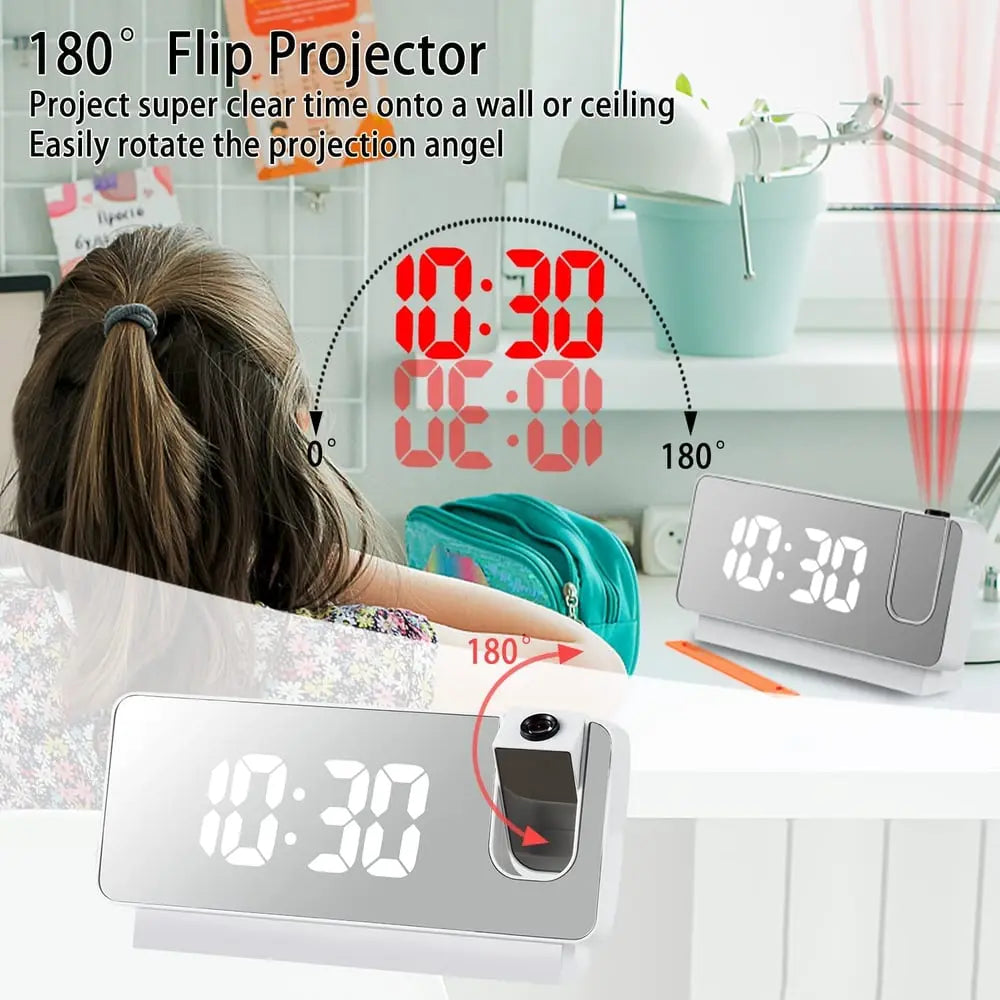Avosian | Projectie alarmklok met spiegeleffect en groot LED-scherm
