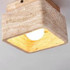 Vierkante Travertin- en Houten-LED-Plafondlamp