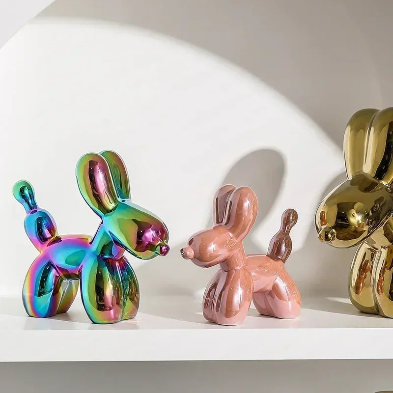 Nordic Keramische Ballon Hond Sculptuur Gouden Dier Decoraties Standbeeld Woonkamer Ornamenten Creatief Bureau Ornament Thuis Decor