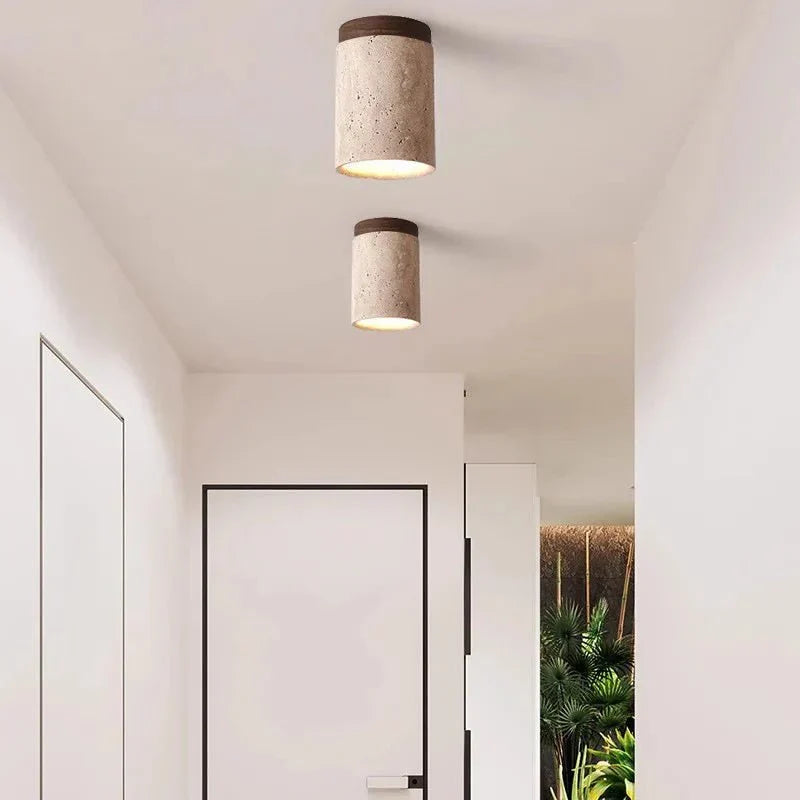 Travertine plafondlamp - verfijnde elegantie - zacht licht - uniek ontwerp