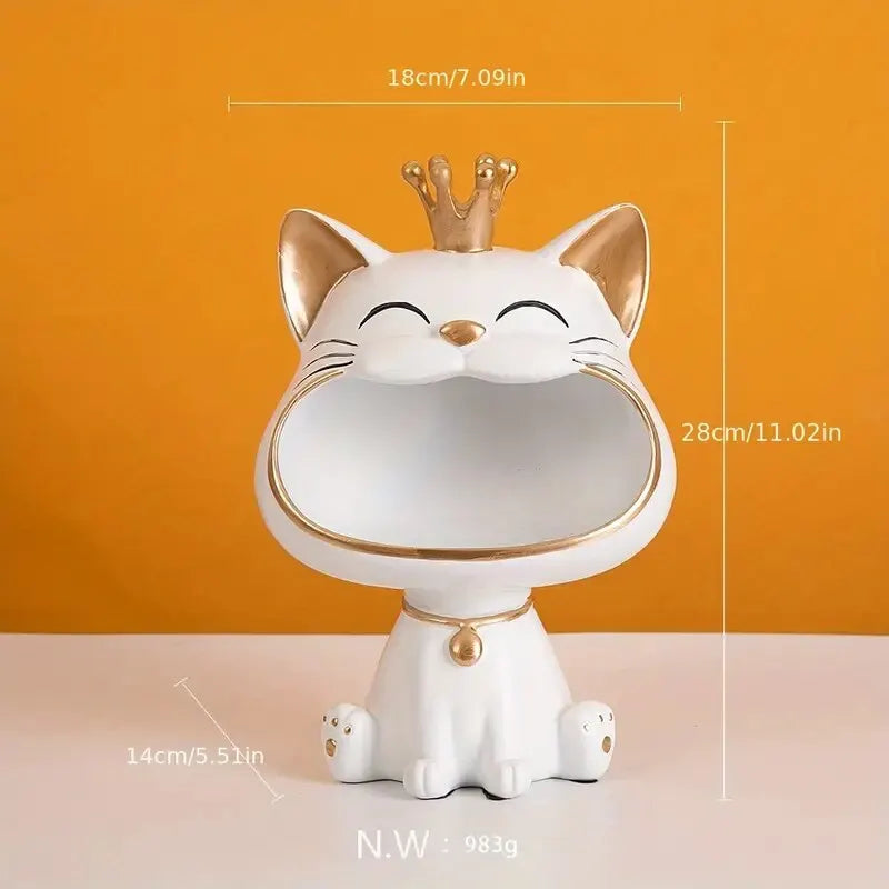 Fortune Crown Big Mouth Kat Entree Sleutelhanger Decoratief Ornament, Lichte Luxe Verhuisgift Sculptuur
