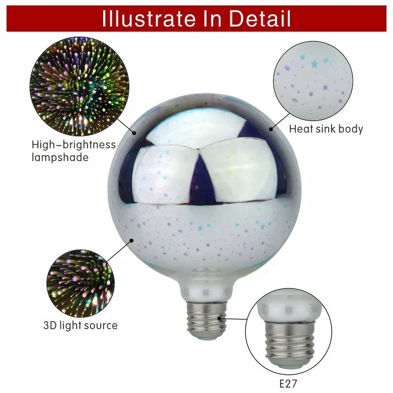 3D LED lamp | Vintage vuurwerk effect lamp met E27 fitting | 6W 85–265V | Decoratie, feest & kerstverlichting | Auravia