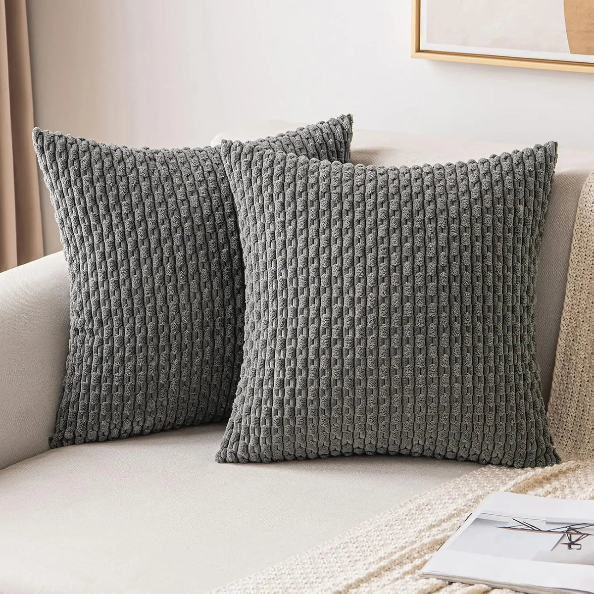 Zachte Ribbel Velours Decoratieve Kussen met Strepen in Boho Stijl voor Sofa en Bed