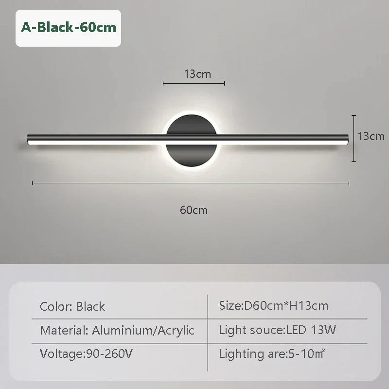 Avosian | LED Wandlamp LineaLux | Zwart & Goud | 40/60/80 cm | Warm, Koud & Driekleurig Licht | Moderne Spiegel & Wandverlichting