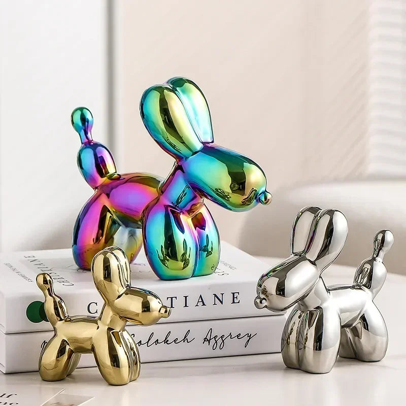 Noordse Keramische Ballon Hond Sculptuur Gouden Dieren Decoraties Beeld Sieraden Voor de Woonkamer Creatieve Desktop Ornament Huisdecoratie