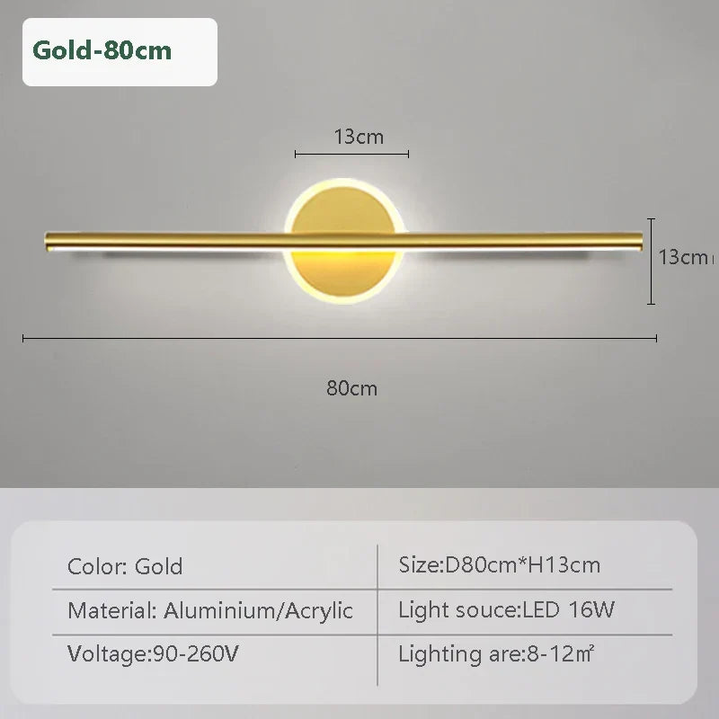 Avosian | LED Wandlamp LineaLux | Zwart & Goud | 40/60/80 cm | Warm, Koud & Driekleurig Licht | Moderne Spiegel & Wandverlichting