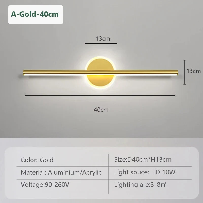 Avosian | LED Wandlamp LineaLux | Zwart & Goud | 40/60/80 cm | Warm, Koud & Driekleurig Licht | Moderne Spiegel & Wandverlichting