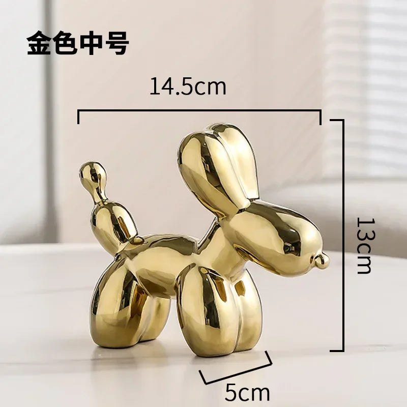Noordse Keramische Ballon Hond Sculptuur Gouden Dieren Decoraties Beeld Sieraden Voor de Woonkamer Creatieve Desktop Ornament Huisdecoratie
