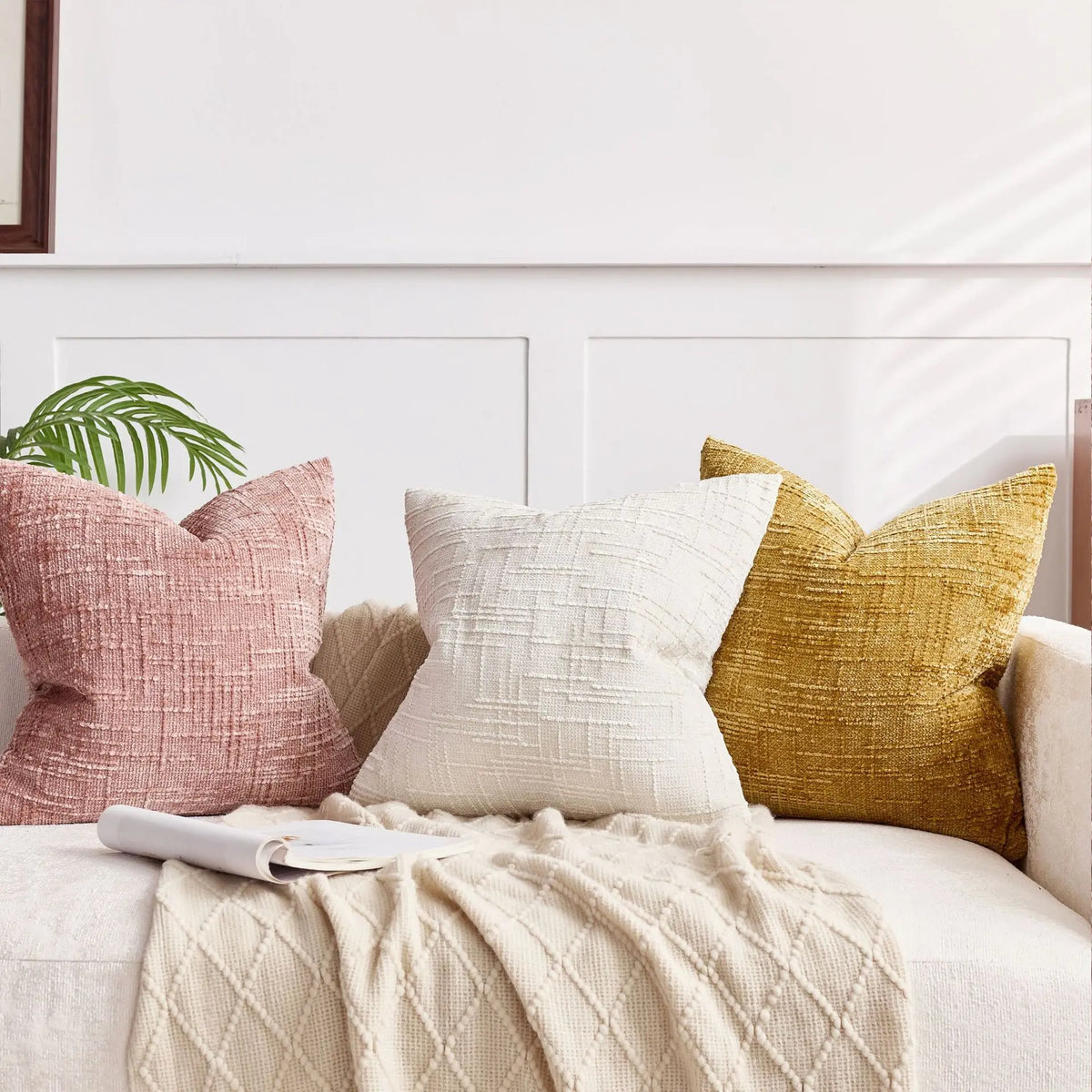 Chenille Kussen met Bamboe Structuur in Effen Kleur voor Sofa en Slaapkamer