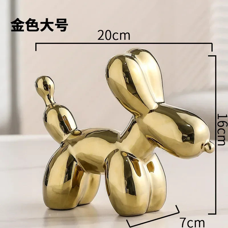 Nordic Keramische Ballon Hond Sculptuur Gouden Dier Decoraties Standbeeld Woonkamer Ornamenten Creatief Bureau Ornament Thuis Decor