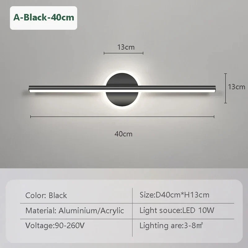 Avosian | LED Wandlamp LineaLux | Zwart & Goud | 40/60/80 cm | Warm, Koud & Driekleurig Licht | Moderne Spiegel & Wandverlichting