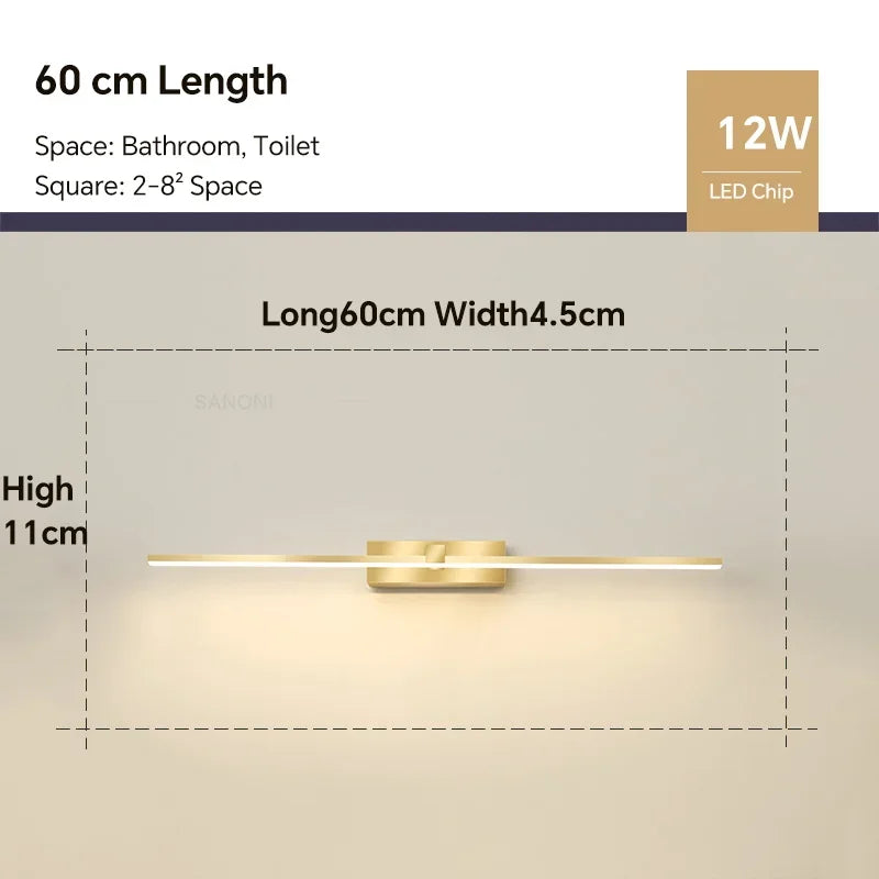 Moderne Gouden LED Wandlamp – Badkamer Spiegel Licht met Touch Schakelaar voor Slaapkamer, Woonkamer en Make-up Verlichting | Avosian