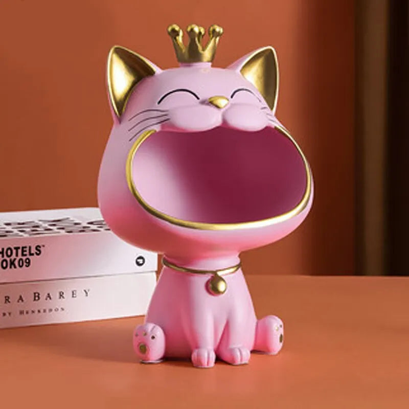 Fortune Crown Big Mouth Kat Entree Sleutelhanger Decoratief Ornament, Lichte Luxe Verhuisgift Sculptuur