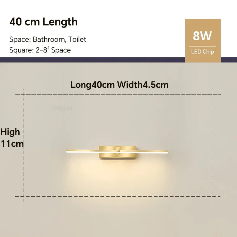 Moderne Gouden LED Wandlamp – Badkamer Spiegel Licht met Touch Schakelaar voor Slaapkamer, Woonkamer en Make-up Verlichting | Avosian