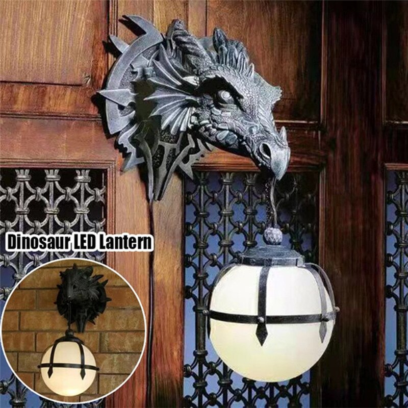 LED-lantaarn met drakenkop van hars voor unieke Halloween-decoratie