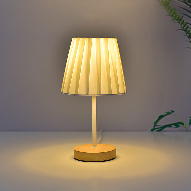 Noordse Vintage Stoffkegel Massief Hout LED Tafel lamp