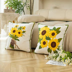 Katoenen Geborduurde Decoratieve Kussen 45x45 cm met Zonnebloem Patroon