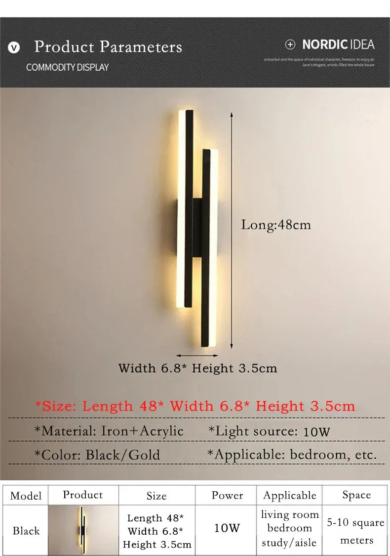 Moderne LED Wandlamp: Zwart/Gouden Acryl Kamerversiering Lamp