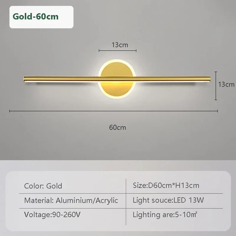 Avosian | LED Wandlamp LineaLux | Zwart & Goud | 40/60/80 cm | Warm, Koud & Driekleurig Licht | Moderne Spiegel & Wandverlichting