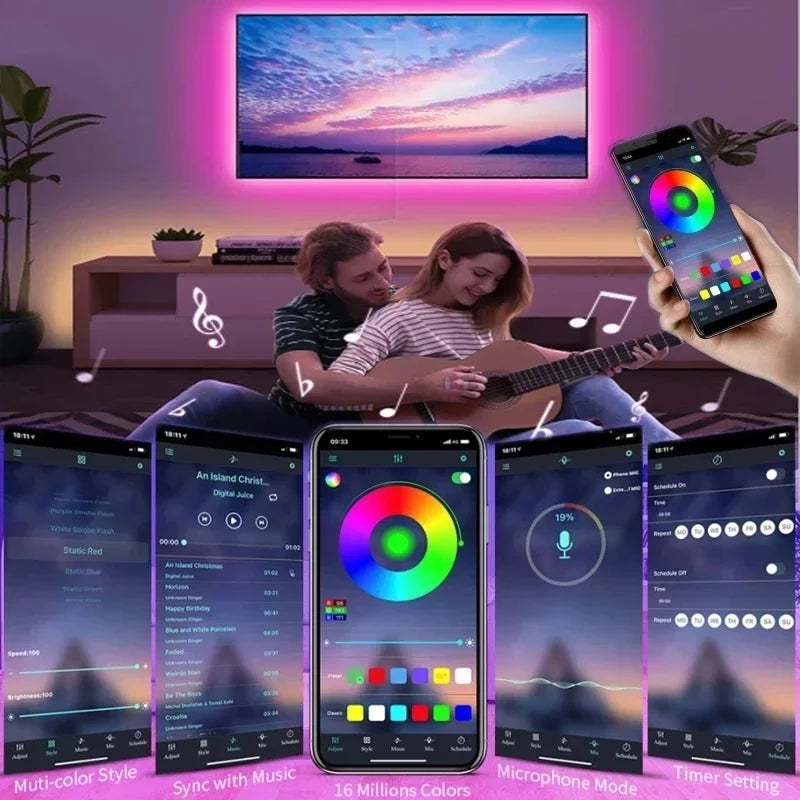 USB RGB LED strip verlichting met app-besturing voor kamer- en TV-achtergrondverlichting decor