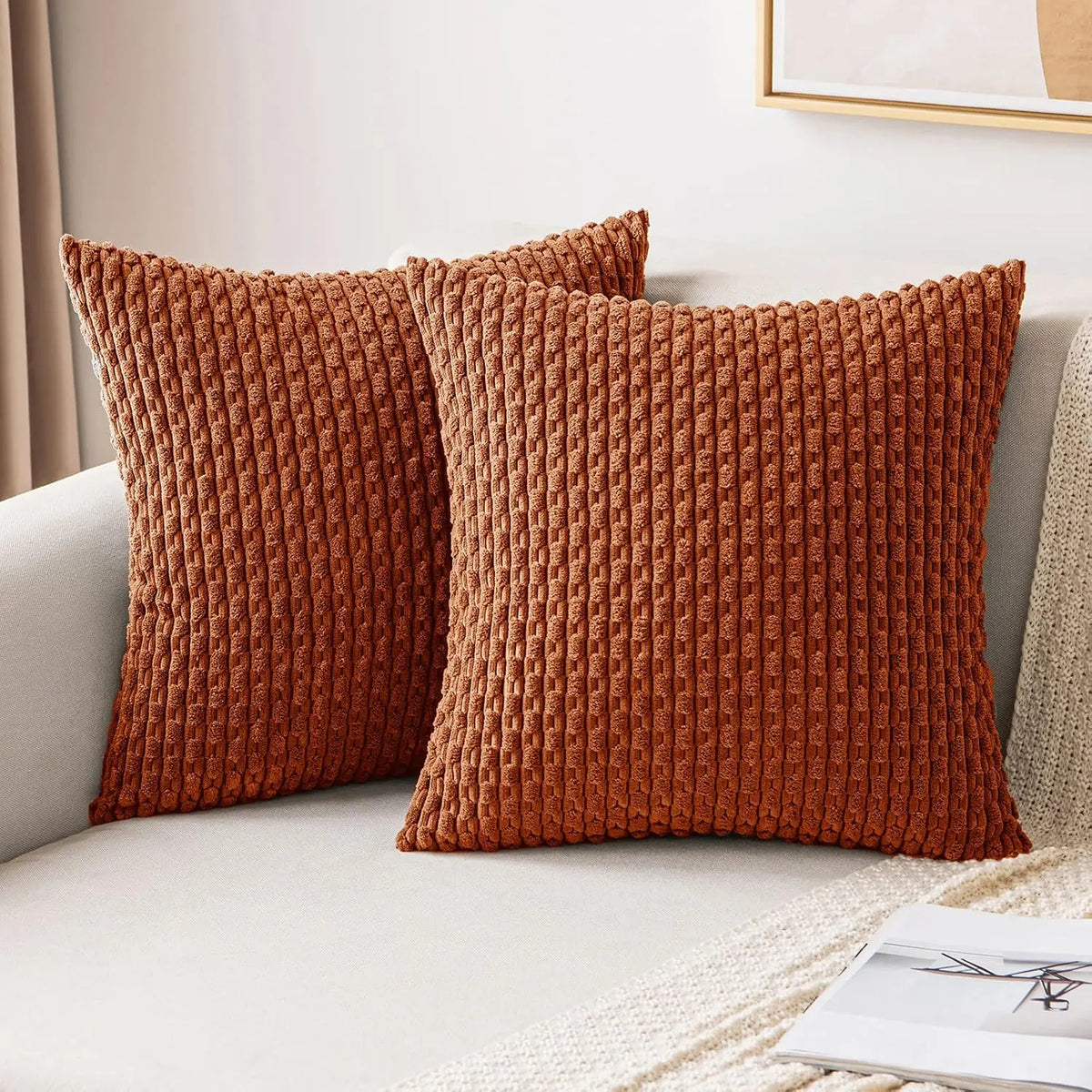 Zachte Ribbel Velours Decoratieve Kussen met Strepen in Boho Stijl voor Sofa en Bed