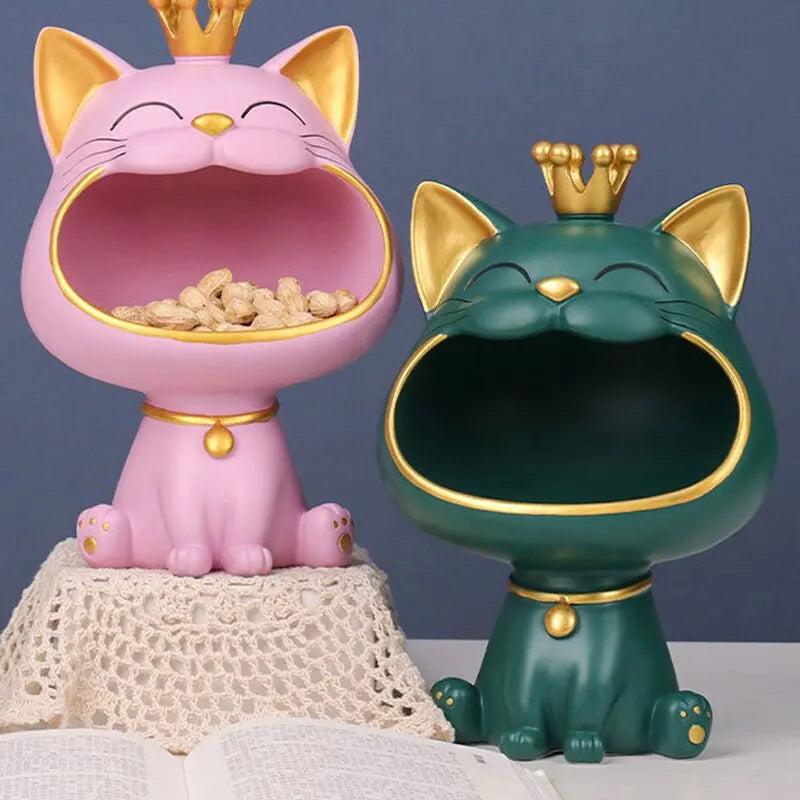 Fortune Crown Big Mouth Kat Entree Sleutelhanger Decoratief Ornament, Lichte Luxe Verhuisgift Sculptuur