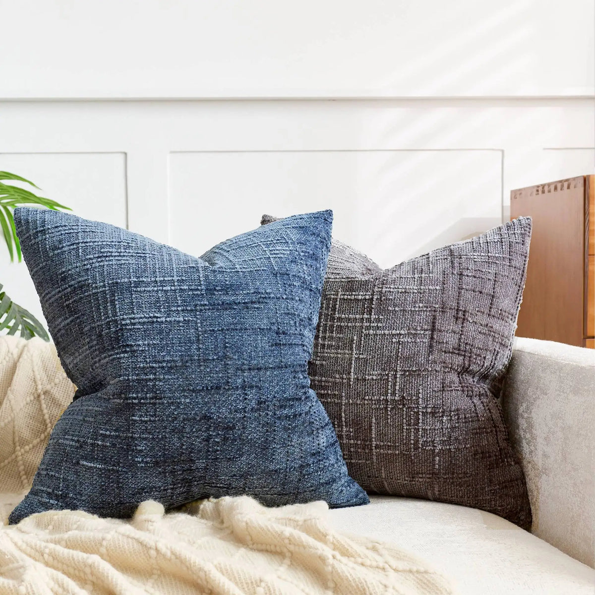 Chenille Kussen met Bamboe Structuur in Effen Kleur voor Sofa en Slaapkamer