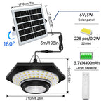 228 LED Solar Plafondlamp | 360° Lichthoek | Met Afstandsbediening & Bewegingssensor | 4400mAh Batterij