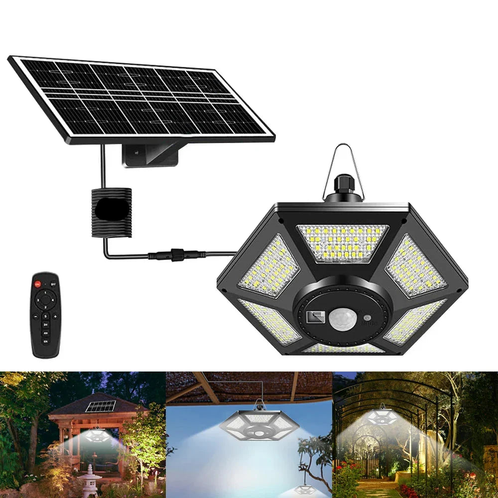 228 LED Solar Plafondlamp | 360° Lichthoek | Met Afstandsbediening & Bewegingssensor | 4400mAh Batterij