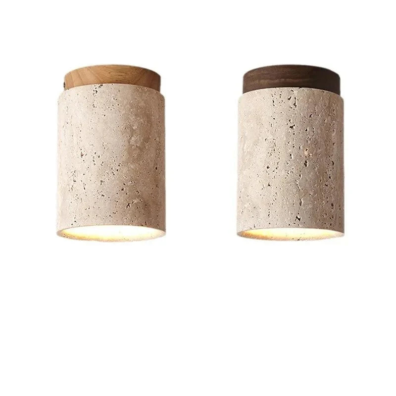 Travertine plafondlamp - verfijnde elegantie - zacht licht - uniek ontwerp