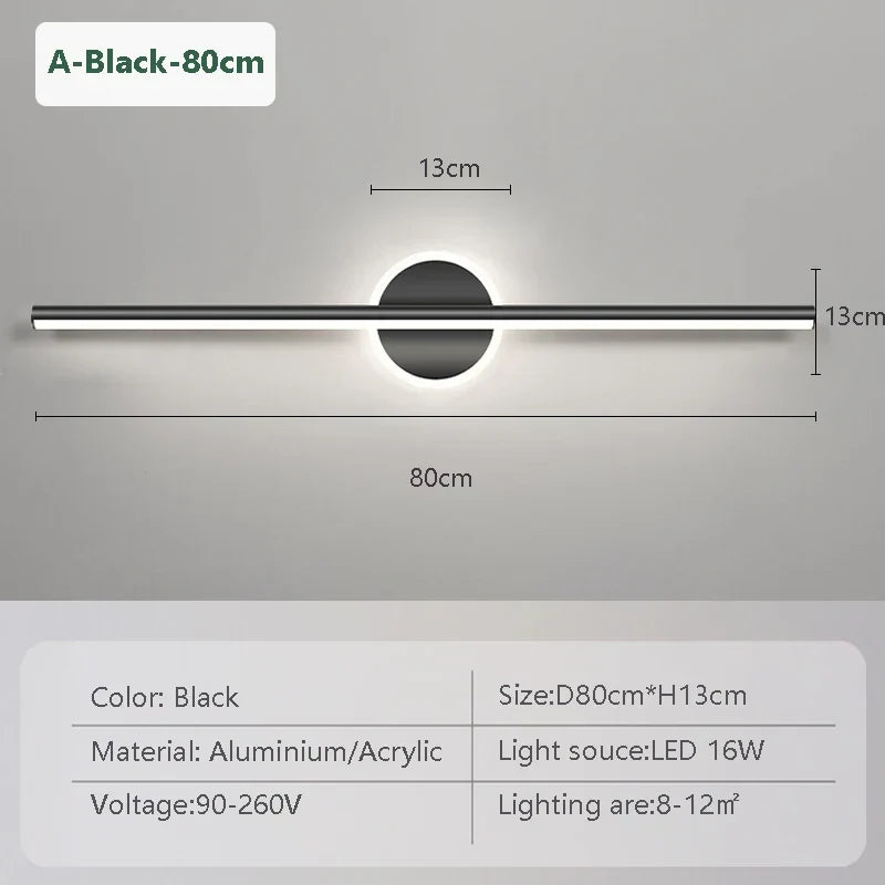 Avosian | LED Wandlamp LineaLux | Zwart & Goud | 40/60/80 cm | Warm, Koud & Driekleurig Licht | Moderne Spiegel & Wandverlichting
