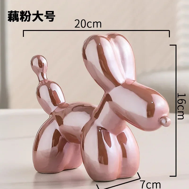 Nordic Keramische Ballon Hond Sculptuur Gouden Dier Decoraties Standbeeld Woonkamer Ornamenten Creatief Bureau Ornament Thuis Decor