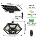 228 LED Solar Plafondlamp | 360° Lichthoek | Met Afstandsbediening & Bewegingssensor | 4400mAh Batterij