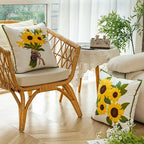 Katoenen Geborduurde Decoratieve Kussen 45x45 cm met Zonnebloem Patroon