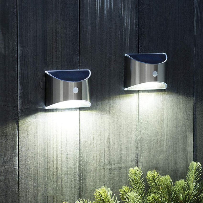 LED Zonnepaneel Muurlicht (Downlight), 2 stuks. RVS
