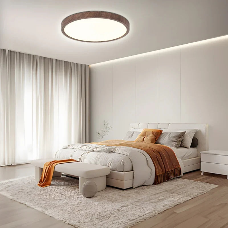 Moderne cirkelvormige plafondlamp met verstelbaar LED-licht in warme walnootkleur voor woonkamer en slaapkamer