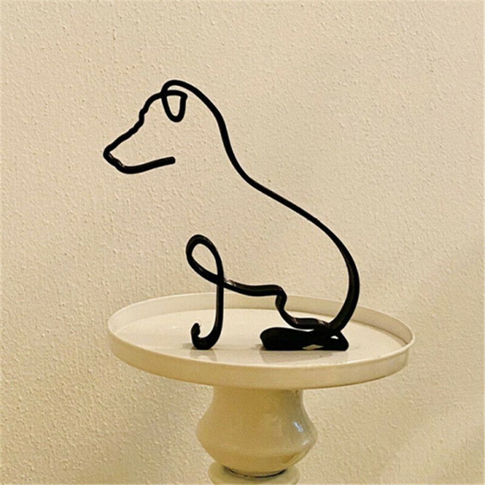 Tier Kunst Eisen Sculptuur Retro Metaal zwarte Lijnen Kat Hond Bureau Ornament