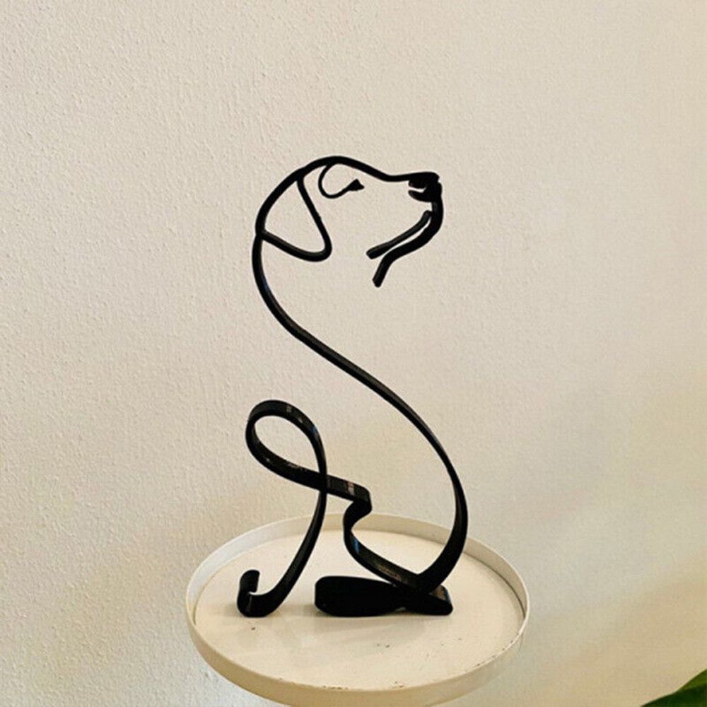 Tier Kunst Eisen Sculptuur Retro Metaal zwarte Lijnen Kat Hond Bureau Ornament